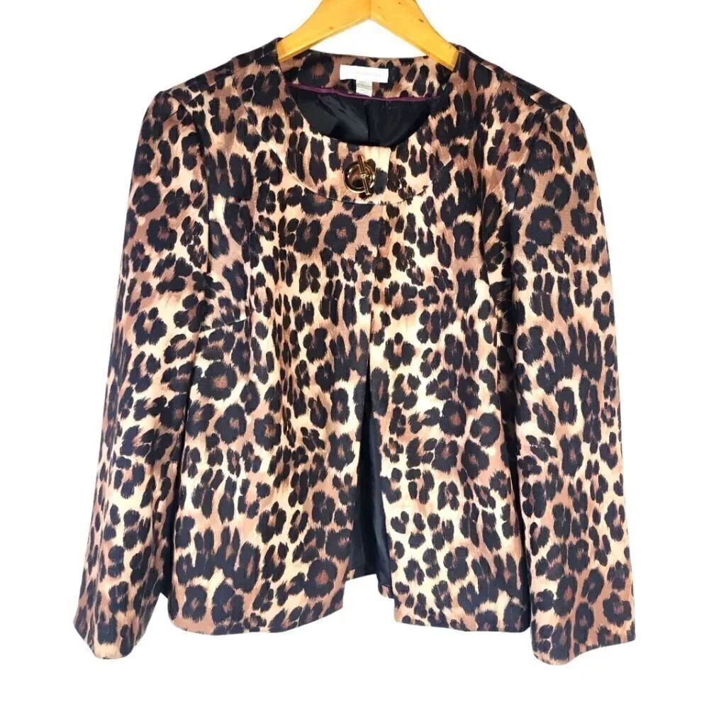Charter Club Brown Leopard Print Toggle Clasp Jacket Blazer
